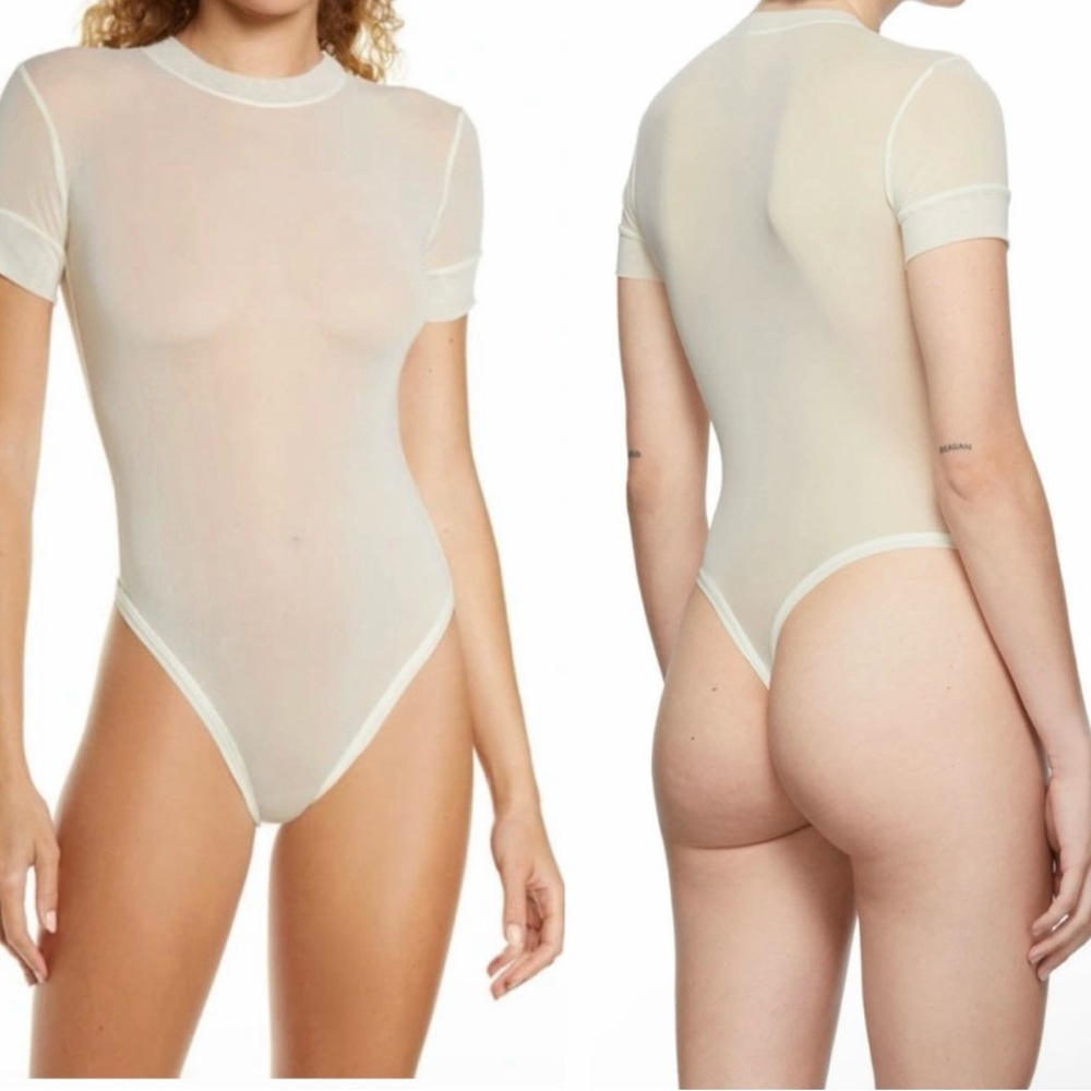 SKIM’S Mesh T-shirt Bodysuit in Bone